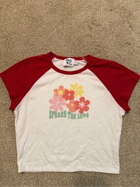 Red and White Graphic Baby Tee